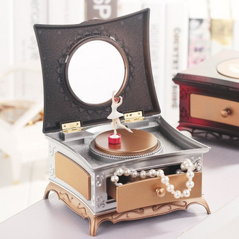 Μακιγιάζ Mirror Jewelry Box Music Box Χορός Μπαλαρίνα Συρτάρι Κορίτσι Music Box Παιδικό Μουσικό Παιχνίδι Δώρο Μουσικό Κουτί Ροζ