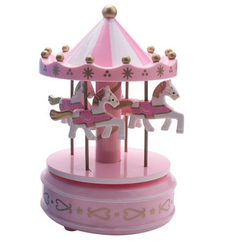 2X Musical Carousel Horse Wooden Carousel Music Box Toy Child Baby Pink Game