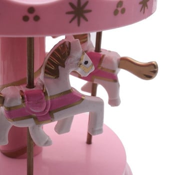 2X Musical Carousel Horse Wooden Carousel Music Box Toy Child Baby Pink Game