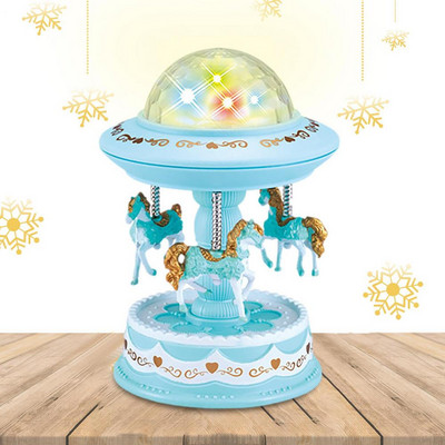 Cutie muzicală Carusel Cai Carusel Cutie muzicală cu lumini LED Cutie muzicală rotativă Cadouri de Crăciun pentru aniversarea copiilor