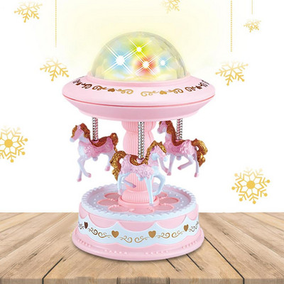 Cutie muzicală Carusel Cai Carusel Cutie muzicală cu lumini LED Cutie muzicală rotativă Cadouri de Crăciun pentru aniversarea copiilor
