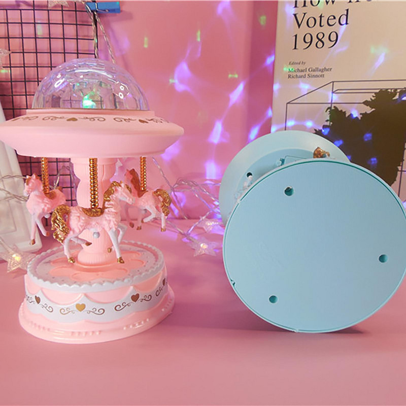 Cutie muzicală Carusel Cai Carusel Cutie muzicală cu lumini LED Cutie muzicală rotativă Cadouri de Crăciun pentru aniversarea copiilor