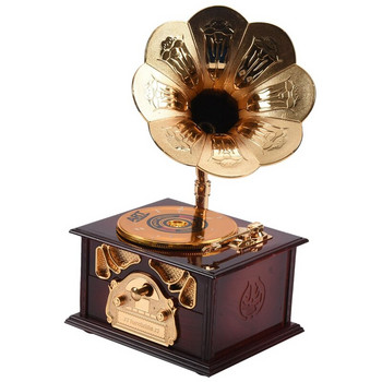 Класическа винтидж музикална кутия с форма на грамофон, ръчна манивела, тип музикална кутия, механизъм Направи си сам, романтичен коледен подарък, дропшиппинг