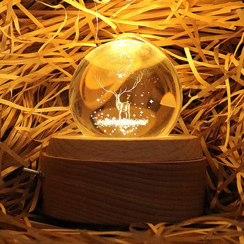 Ποιοτικό 3D Crystal Ball Music Box The Deer Luminous Rotating Musical Box With Projection Led Light