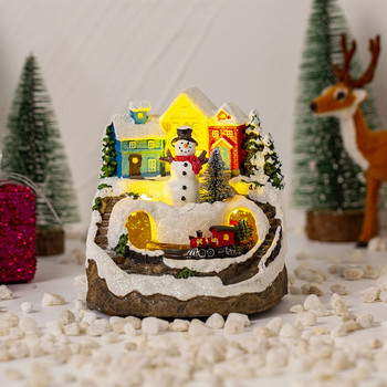Χριστουγεννιάτικο Σπίτι Χωριό Χιόνι Μουσικό Χειμερινά Δώρα 30η επέτειο Ζευγάρι Φωτισμένο ειδώλιο Κτίριο Στολίδι Γιορτινή φωτισμένη σκηνή