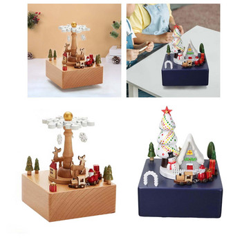 Дървени навиващи се музикални кутии Коледна тематика Часовников механичен механичен музикален механизъм за деца Домашен декор Празнична годишнина
