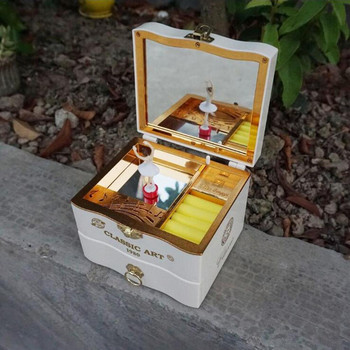 Дървена музикална кутия Въртяща се балерина, танцуващо момиче Кутия за съхранение на бижута Изработена гравирана дървена музикална кутия Подарък за сватбена украса