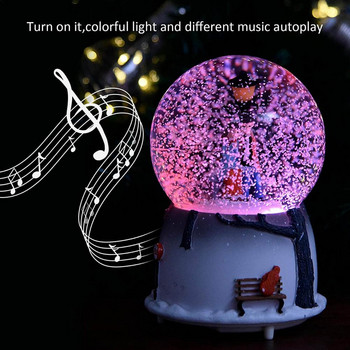 Snow Globe Music Box Couple Crystal Ball Music Box Sky City Music Crystal Ball Δώρο με πολύχρωμα φώτα & αυτόματες νιφάδες χιονιού
