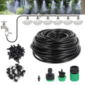 1 készlet ködöntöző öntözőrendszer 20M PVC tömlő hordozható ködképző hűtés automatikus vízfúvóka permetezőfej póló csatlakozó