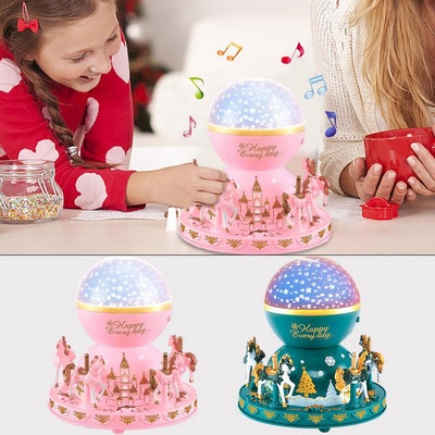 Körhinta zenés dobozok Körhinta Lovak Zenés doboz színváltó LED-lámpákkal Gyermek Musical Globe anyák napjára, karácsonyra