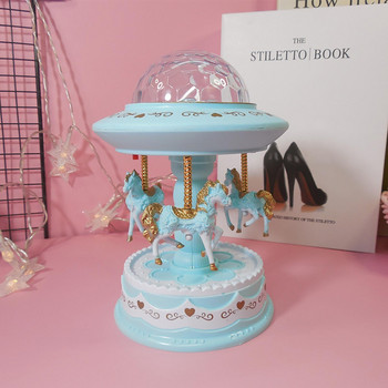 Music Boxes For Girls Carousel Music Box With Light 3-Horse Windup Toy Περιστρεφόμενο 3-Horse Windup Carousel Horse Music Box