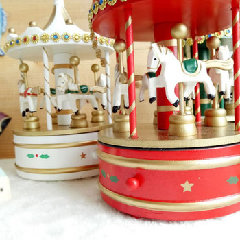 Изящна дървена класическа музикална въртележка Музикална кутия Сладка коледна украса Празнични настолни орнаменти Бутикова Коледа Елегантна