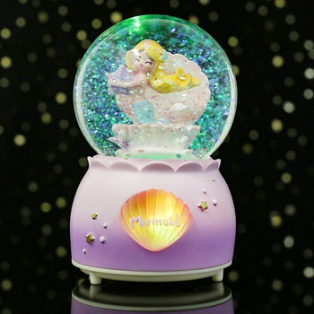 Момиче Сърце Русалка Кристална топка Светеща снежна музикална кутия Момиче Новогодишен подарък Подарък студент Украшение от смола Въртележка Digimon