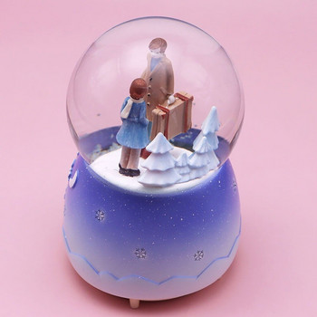 Бяла лунна двойка Кристална топка Музикална кутия Свети Валентин Декорация на дома Светещ сняг Въртящ се творчески подарък за рожден ден