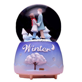 White Moonlight Couple Crystal Ball Music Box Διακόσμηση σπιτιού για την Ημέρα του Αγίου Βαλεντίνου Snow Glowing Περιστρεφόμενο δημιουργικό δώρο γενεθλίων
