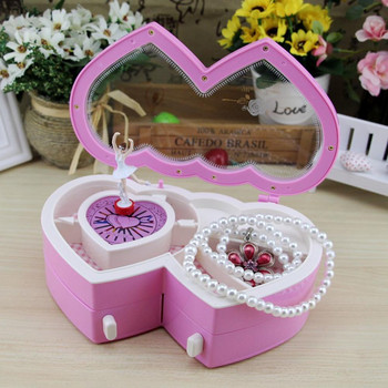 Музикална кутия за дрънкулки във формата на сърце с дизайн на балерина ABS държач за съхранение Музикална кутия с часовников механизъм за пръстен