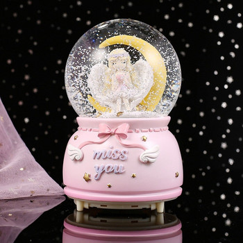 Момиче Fantasy Crystal Ball Angel Wings Music Box Moon Snow Snowflake Turn Music Box Resin Ornament Elvis Presley Digimon