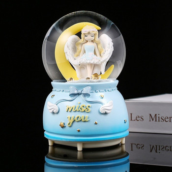 Момиче Fantasy Crystal Ball Angel Wings Music Box Moon Snow Snowflake Turn Music Box Resin Ornament Elvis Presley Digimon