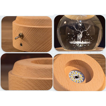 3D музикална кутия с кристална топка The Deer Светеща въртяща се музикална кутия с прожекционна LED светлина