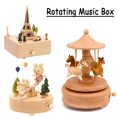 Merry-go-round Music Boxes Wooden Horse Roundabout Carousel Musical Box Plastic Christmas Gift Horse Carousel Box Home Decor