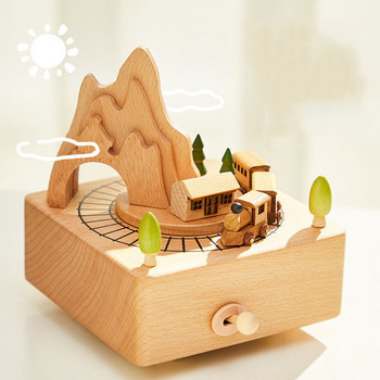 Музикална кутия Дървена музикална кутия Домашна креативна въртележка от масивно дърво Занаяти Подарък за Свети Валентин Кутия за подаръци Дървена въртележка