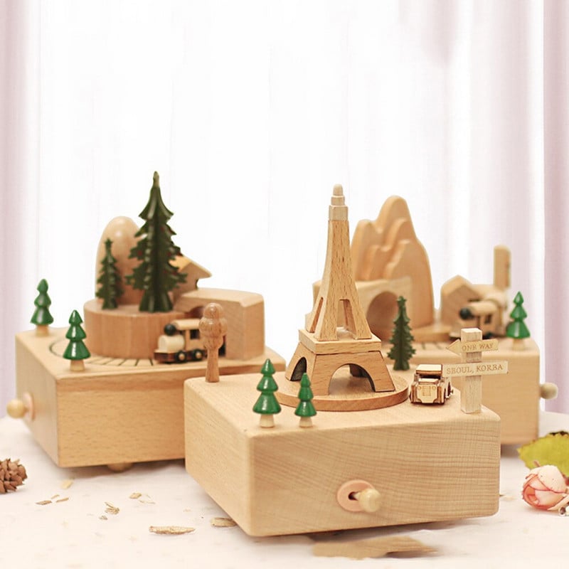 Vadonatúj fa kézi hajtókaros zenedoboz Sky City zenei téma körhinta zenedoboz a feleségemnek Halloween karácsonyi születésnapi ajándék