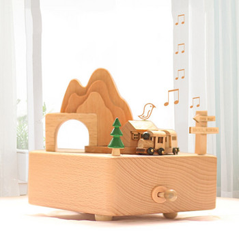 Дървена ретро ръчна манивела Музикална кутия Castle In The Sky Тематична музикална кутия Въртележка Коледен подарък за рожден ден Музикална стая Декорация на хотел