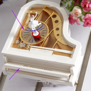 Музикална кутия с форма на пиано Танцуваща балерина Пластмасова кутия за бижута Въртележка Ръчна манивела Музикална кутия Механизъм Подарък за Свети Валентин
