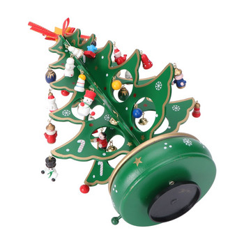 Кутия Коледна елха Ретро дървена висулка Класически качествен часовников механизъм Фигурка от три части Въртящи се кутии Реколта Мини