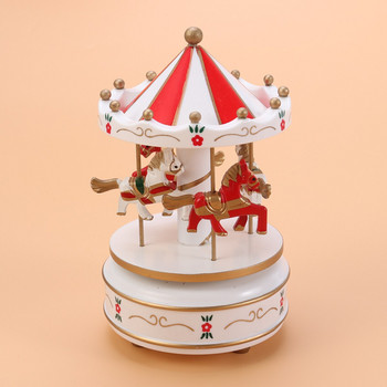 Boxcarousel Horse 3 Дървени подаръци Merry Go Round Класически часовников механизъм Музикален Totatable Луксозен