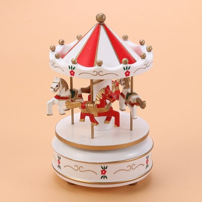 Boxcarousel Horse 3 fából készült ajándékok, Merry Go Round klasszikus óramű, musical, teljes luxus