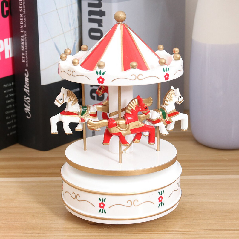 Boxcarousel Horse 3 fából készült ajándékok, Merry Go Round klasszikus óramű, musical, teljes luxus