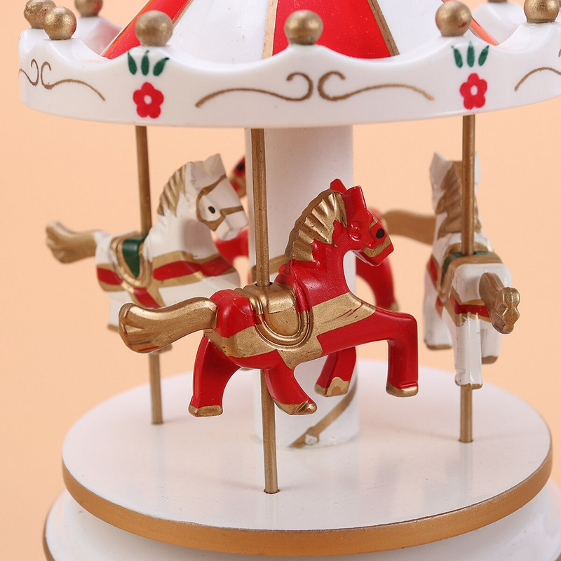 Boxcarousel Horse 3 fából készült ajándékok, Merry Go Round klasszikus óramű, musical, teljes luxus