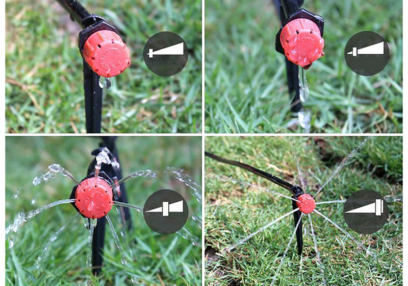 5 m ~ 25 m „pasidaryk pats“ lašelinio laistymo sistema Reguliuojama 8 skylių raudonų lašintuvų komplektas sodo augalų automatinis laistymo drėkinamasis mikropurkštukas