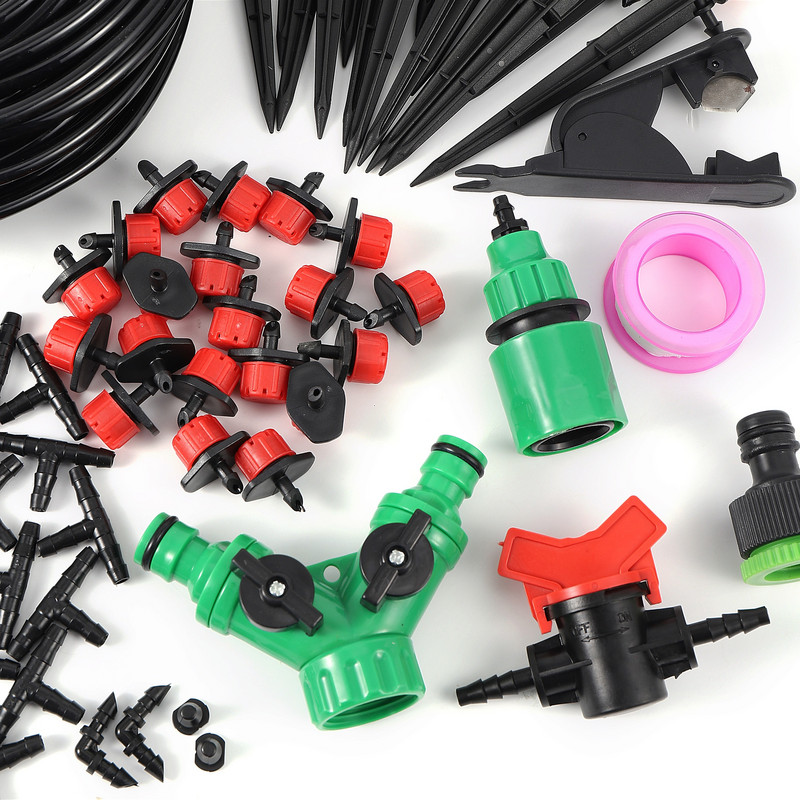 5 m ~ 25 m „pasidaryk pats“ lašelinio laistymo sistema Reguliuojama 8 skylių raudonų lašintuvų komplektas sodo augalų automatinis laistymo drėkinamasis mikropurkštukas