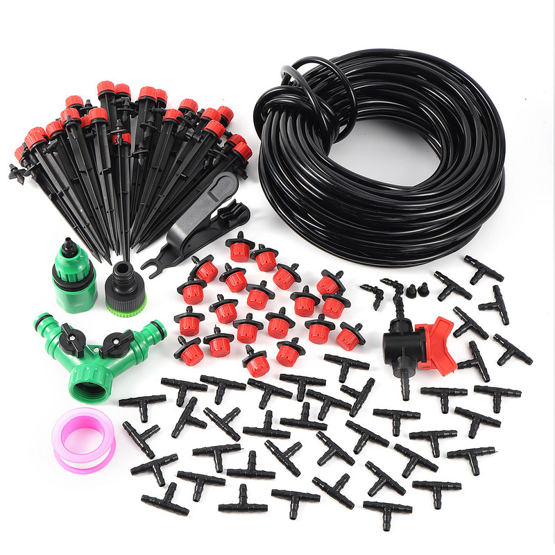 5 m ~ 25 m „pasidaryk pats“ lašelinio laistymo sistema Reguliuojama 8 skylių raudonų lašintuvų komplektas sodo augalų automatinis laistymo drėkinamasis mikropurkštukas