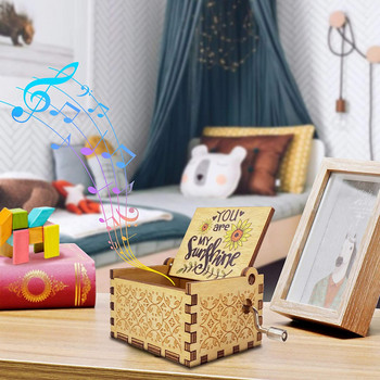 Музикална кутия Ръчна манивела Дървена винтидж гравирана малка музикална кутия Подарък за рожден ден/Коледа/Ден на Свети Валентин/Ден на майката