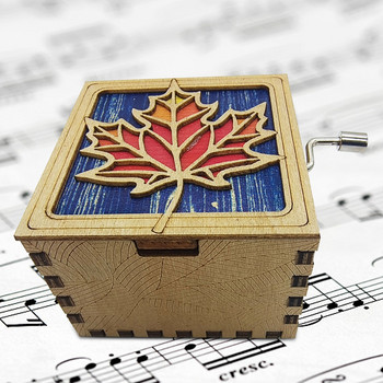 Музикална кутия с манивела Романтична музикална кутия Dreamcather Wooden Maple Leaf Vintage Mini Music Box Подарък за мъже/съпруги/съпруги/приятелки
