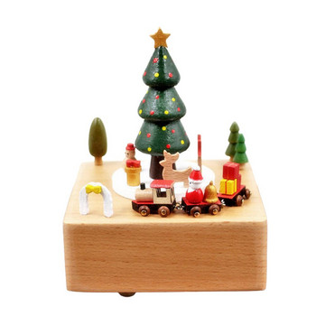 Коледна дървена музикална кутия Творческа въртележка Музикална кутия Музикални кутии без батерии Подарък за Свети Валентин Коледни орнаменти