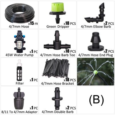 Pompa de apa 45W Kit de irigare prin picurare pentru gradina Furtun 1/4'' Dispozitiv de udare automat Plante in ghiveci Flori fara sursa de apa Spray