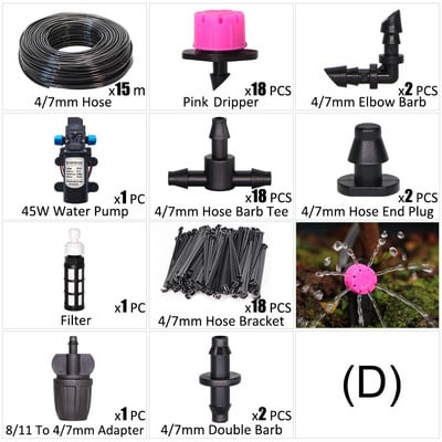 Pompa de apa 45W Kit de irigare prin picurare pentru gradina Furtun 1/4'' Dispozitiv de udare automat Plante in ghiveci Flori fara sursa de apa Spray