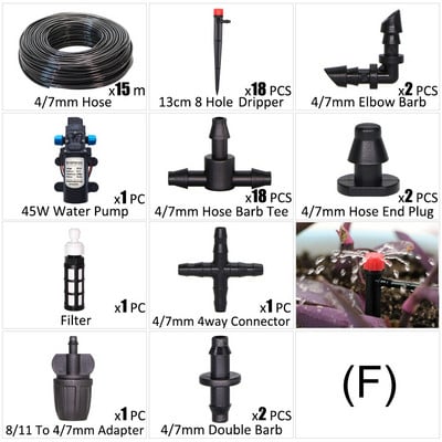 Pompa de apa 45W Kit de irigare prin picurare pentru gradina Furtun 1/4'' Dispozitiv de udare automat Plante in ghiveci Flori fara sursa de apa Spray