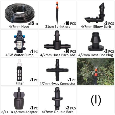 Pompa de apa 45W Kit de irigare prin picurare pentru gradina Furtun 1/4'' Dispozitiv de udare automat Plante in ghiveci Flori fara sursa de apa Spray