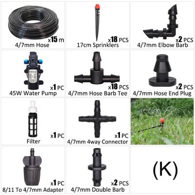 Pompa de apa 45W Kit de irigare prin picurare pentru gradina Furtun 1/4'' Dispozitiv de udare automat Plante in ghiveci Flori fara sursa de apa Spray