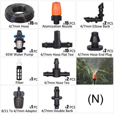 Pompa de apa 45W Kit de irigare prin picurare pentru gradina Furtun 1/4'' Dispozitiv de udare automat Plante in ghiveci Flori fara sursa de apa Spray