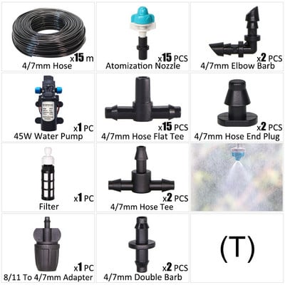 Pompa de apa 45W Kit de irigare prin picurare pentru gradina Furtun 1/4'' Dispozitiv de udare automat Plante in ghiveci Flori fara sursa de apa Spray