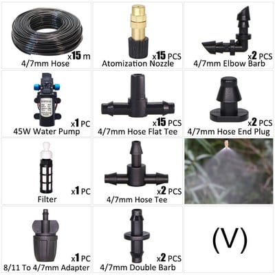 Pompa de apa 45W Kit de irigare prin picurare pentru gradina Furtun 1/4'' Dispozitiv de udare automat Plante in ghiveci Flori fara sursa de apa Spray