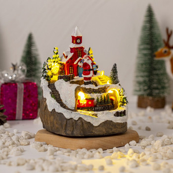 Χριστουγεννιάτικο Σπίτι Χωριό Χιόνι Μουσικό Χειμερινά Δώρα 30η επέτειο Ζευγάρι Φωτισμένο ειδώλιο Κτίριο Στολίδι Γιορτινή φωτισμένη σκηνή