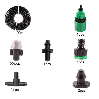 1 set sistem de irigare cu duză de ceață udare automată cu aburire portabilă 5-25 m cap de pulverizare pentru furtun de grădină cu teu de 4/7 mm și conector