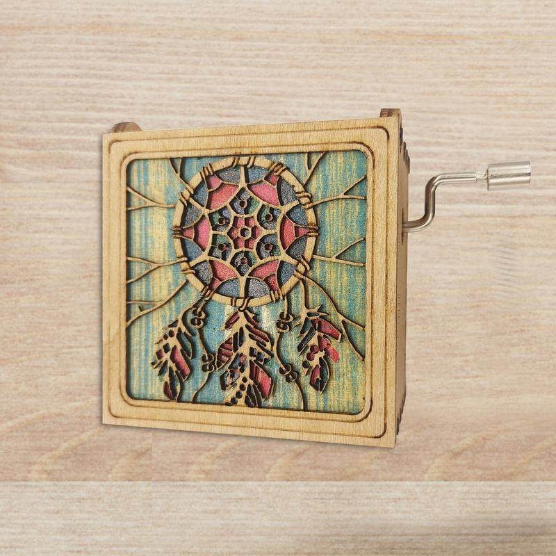 Cutie muzicală cu manivelă din lemn, cutie muzicală sentimentală mică, prins de vise, frunze de arțar, ornament personalizat de masă mic